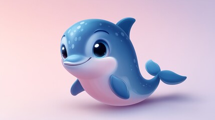 A cute cartoon dolphin, round body, blue fur, large eyes, lively expression, cartoon style with simple gradient background