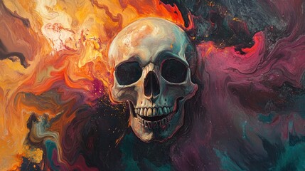 Wall Mural - A Skull Emerging from a Swirling Abstract Background