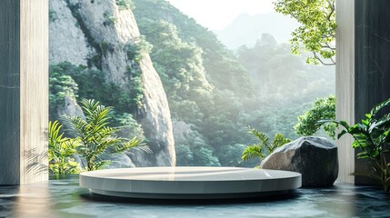 Poster - Serene Tropical Nature Podium for Luxury Product Exhibit and Branding