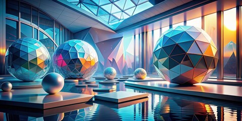 Fototapete - Modern rendering of abstract geometric shapes in a futuristic setting, , technology, abstract, geometric, shapes, futuristic