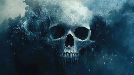 Wall Mural - A Glowing Skull Emerges from a Dark, Swirling Mist