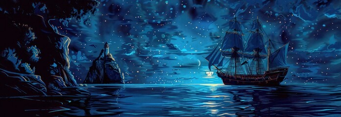 Wall Mural - Sailing Under a Starry Sky