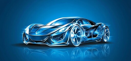 Sticker - Integrated technology lights background and futuristic high speed sports car (3D illustration)