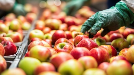 Canvas Print - Close Up of Apples on a Conveyor Belt