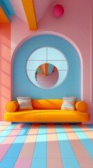 Wall Mural - A colorful room with a pink and blue archway and a pink and blue wall