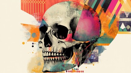 Poster - Abstract Watercolor Skull with Geometric Patterns