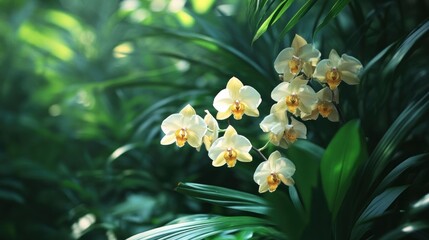 Wall Mural - White Orchids Amidst Lush Greenery