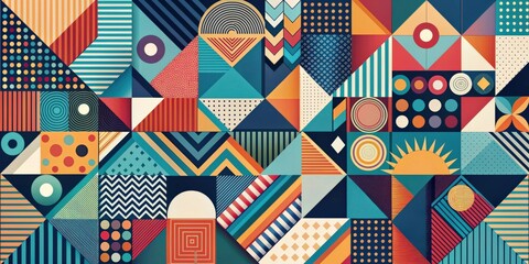Fototapete - Abstract composition of geometric shapes and patterns , abstract, composition, design, art, creative, elements, shapes