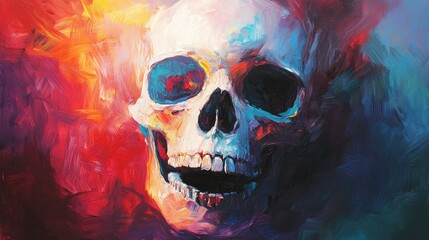 Poster - Abstract Oil Painting of a Skull with Vivid Colors