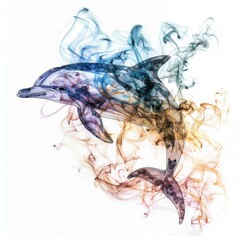 Poster - Abstract dolphin silhouette with colorful smoke trails.