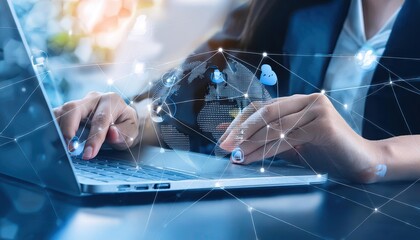digital system service, internet technology, worldwide network, software engineer utilizing laptop c