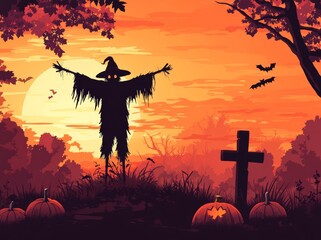 Canvas Print - Scary Halloween Background. Illustration of a Halloween background. Background for Halloween sublimation printing.