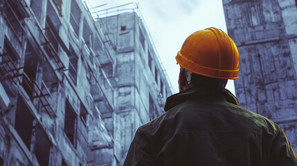 The depiction of an engineer wearing a hard hat on-site resonates with construction projects