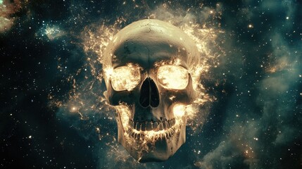 Canvas Print - Flaming Skull in Cosmic Nebula