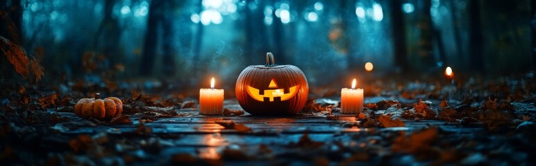 Wall Mural - A 3D pumpkin with a blurred background for Halloween