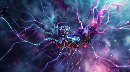 Canvas Print - Abstract representation of a neuron with glowing connections.