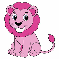 Pink Lion Vector Illustration on White Background