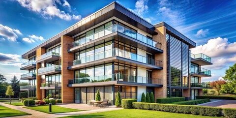 Poster - Modern residential building with sleek lines and large windows, architecture, contemporary, urban, design, exterior, facade