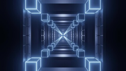 Wall Mural - Cube Neon Tunnel Background and Loop