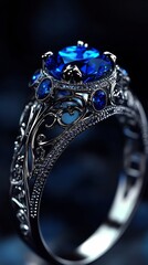 Wall Mural - Blue Sapphire Engagement Ring with Delicate Design