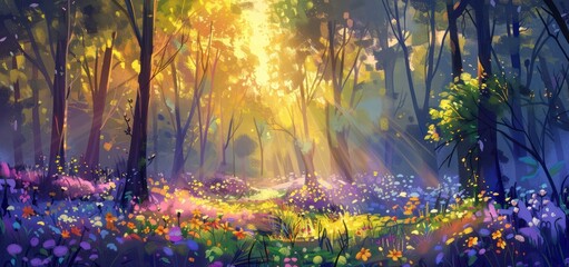 Wall Mural - Sunbeams in the Enchanted Forest