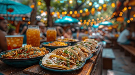 Hispanic Heritage Month . A lively scene of a Hispanic festival, with colorful decorations, traditional music and dance performances, and people enjoying delicious food and drinks.