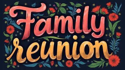 Elegant family reunion text design with modern floral elements