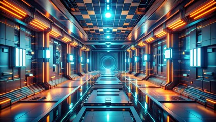 Fototapete - Abstract futuristic shapes in a render, technology, digital, geometric, design, modern, abstract, innovation, creative