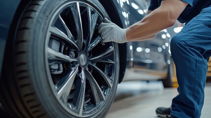 Detailing a Car Rim with White Gloves