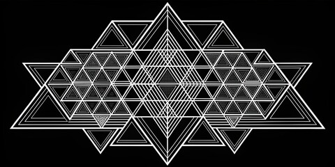 Geometric Abstraction Intersecting Triangles in Black and White, Black background, White triangles, abstract geometric shapes, geometry , abstract , minimalism