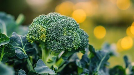 Wall Mural - Close-up of a Vibrant Broccoli Floret in a Garden