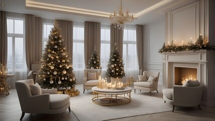 living room with christmas tree text space