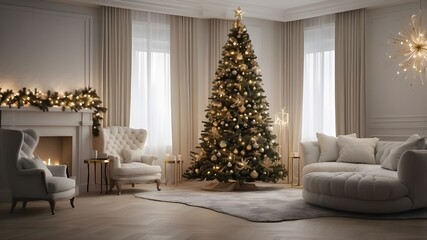 living room with christmas tree text space