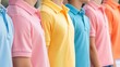 © Vee - A lineup of people wearing colorful polo shirts, showcasing a variety of pastel colors, ideal for fashion and lifestyle themes.