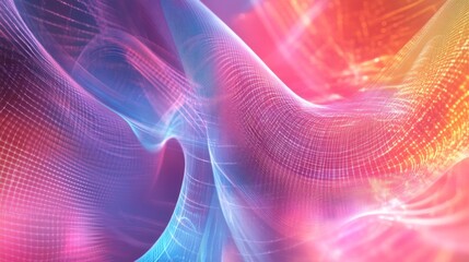 Fototapete - An abstract image illustrating electromagnetic waves with energy pulses and varying wavelengths, set against a futuristic, gradient-colored backdrop.