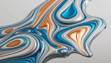 Wall Mural - Abstract liquid metal swirl in blue, silver and orange colors