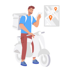 Poster - A flat illustration of food delivery on scooter 

