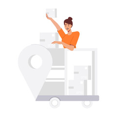 Canvas Print - A flat style illustration of courier tracking 

