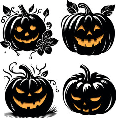 Halloween pumpkin collection set silhouettes black and orange illustration