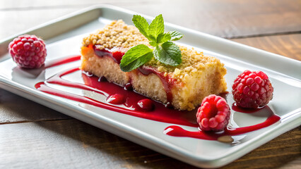 Wall Mural - Dessert with raspberry sauce