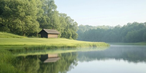 Poster - Mindful presence unfolds amidst the calm of a peaceful lakeside escape, where nature's beauty fosters a deep sense of inner stillness and connection.