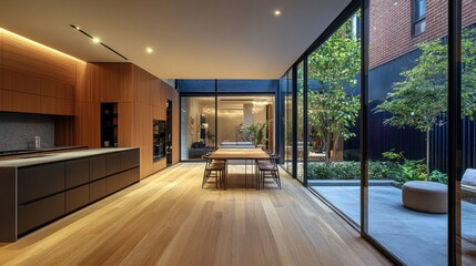 Canvas Print - Modern kitchen with garden view.