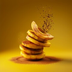 Sticker - Cinnamon-dusted pumpkin slices levitate against a yellow background.