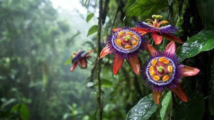 Wall Mural - Vibrant Passion Flowers in Lush Rainforest