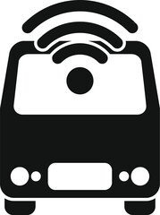 Poster - Black glyph icon of a self driving bus connecting via wifi, symbolizing smart transportation and future mobility solutions