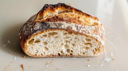 Sticker - Close-up of a crusty loaf of bread with a soft, airy interior.