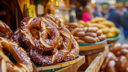 Traditional Bavarian pretzels displayed at Oktoberfest