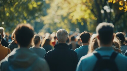 Patriot Day moment of silence, people gathered in quiet reflection People stand in unity with American flags during Patriot Day ceremony