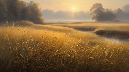 Wall Mural - Morning mist in the field abstract background