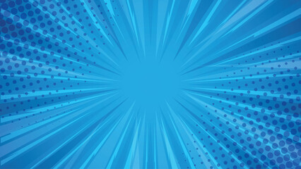 blue comics rays background with halftones. vector summer backdrop illustrations stock illustration